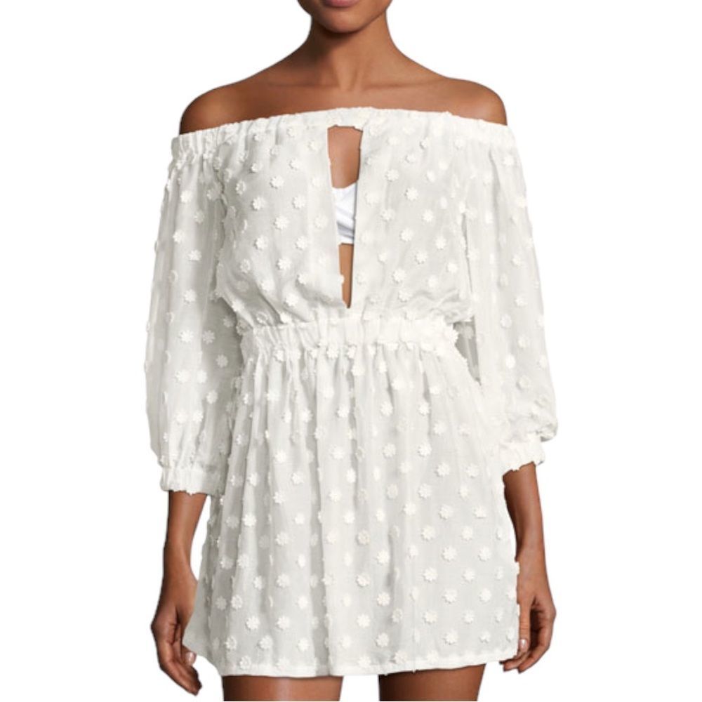 MILLY Jenny Off-the-Shoulder‎ Cover-Up Swimsuit Dress Floral Embroidered NWOT